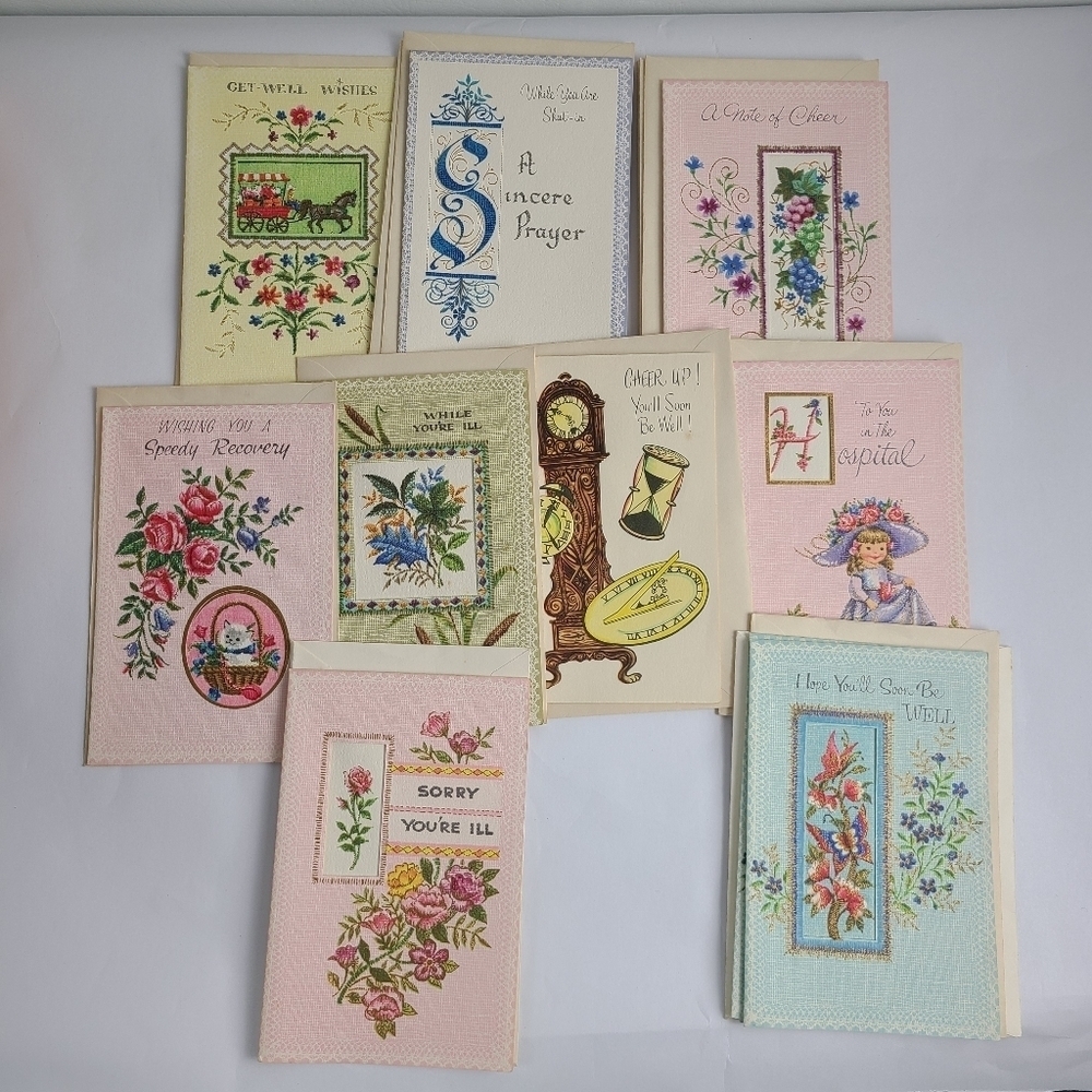 Vintage Greeting Card "Get well Soon" set of 15